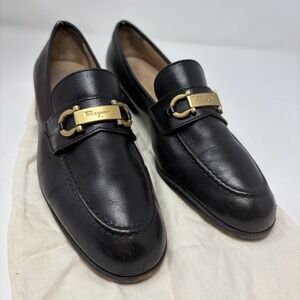 Salvatore Ferragamo Sport Black Leather Gancini Loafers Womens 7 Narrow Italy